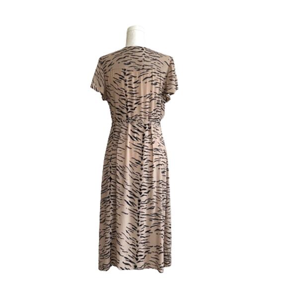 Leith Midi Dress Tan Black Animal Print Short Sleeve Wrap Dress Small NEW - Picture 5 of 11
